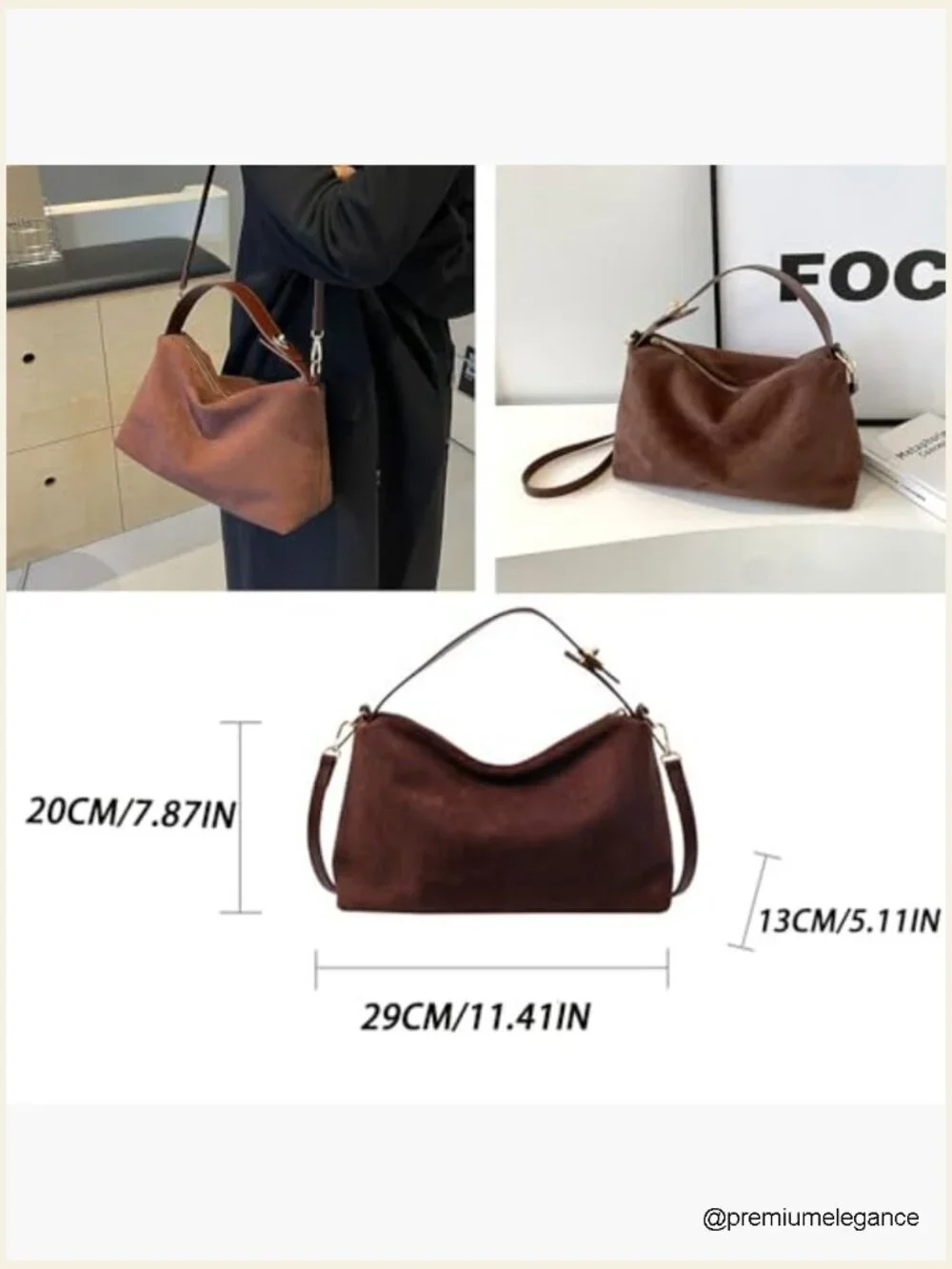 Suede Tote Hobo Bag with Adjustable Strap, Crescent Shoulder Purse